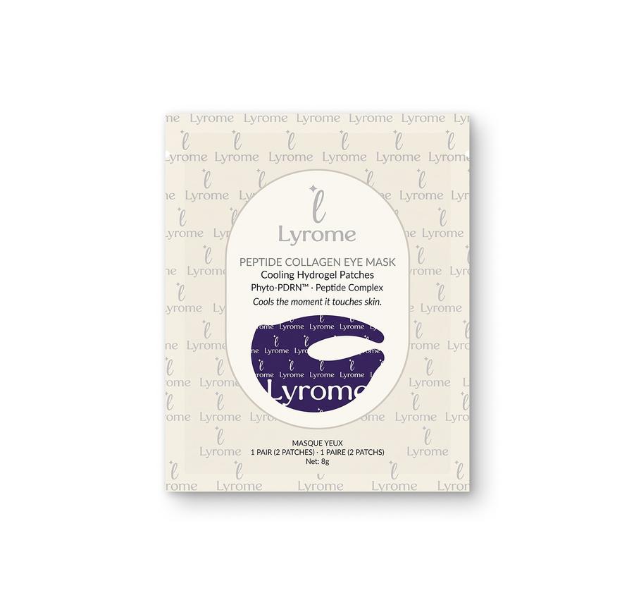 Lyrome Peptide Collagen Eye Mask sachet containing one pair of hydrogel patches